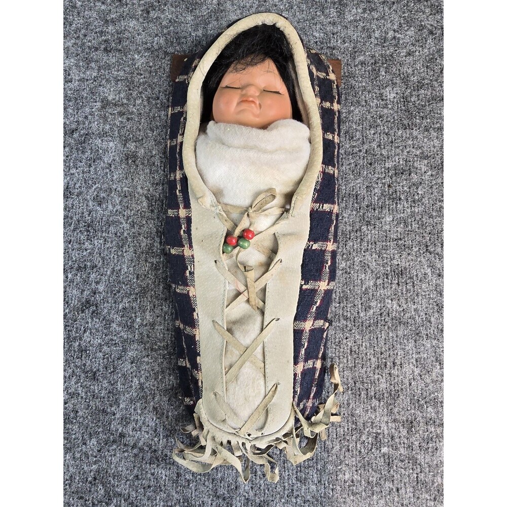 Doll Baby Cradleboard Native American Style Moccasin Tassel Leather Vtg